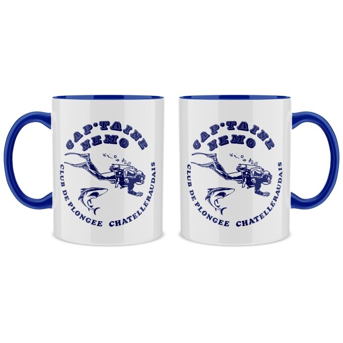Mug avec intérieur et anse de couleur Bleu Foncé- Logo ASSOCIATION CAP'TAINE NEMO pour Textile Clair (Imprimé en France)
